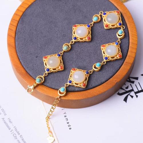 S925 Sterling Silver Vintage Court Style Chinese Style Ethnic Ancient Style Duobao Exquisite Goddess Bracelet Hanfu Bracelet Orn