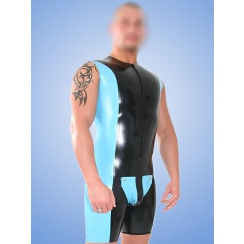 Sexy Sleeveless Tight Rubber Latex Catsuit with Cod Piece