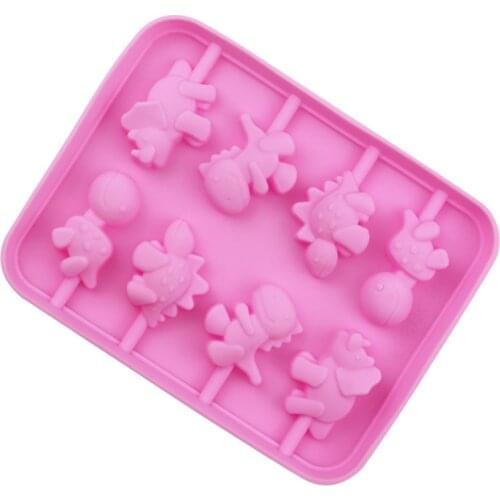 Lollipop Silicone Mold 2pcs 8- Cavity Non-Stick Dinosaur Silicone Mold with 20 Sticks for Lollipop Chocolate Candy WWO66