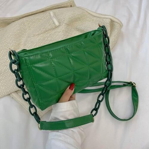 Quilting PU Leather Crossbody Bag for Women 2021 Designer Travel Trends Armpit Shoulder Purses and Handbags Casual Thick Chain