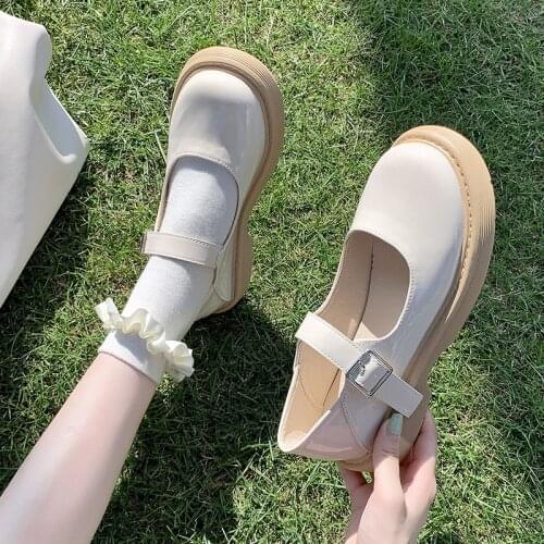 Women Spring Summer Korean Lolita Shoes Women Vintage Soft High Heel Platform Shoes Round Toe Thick Heel White Mary Jane Shoes
