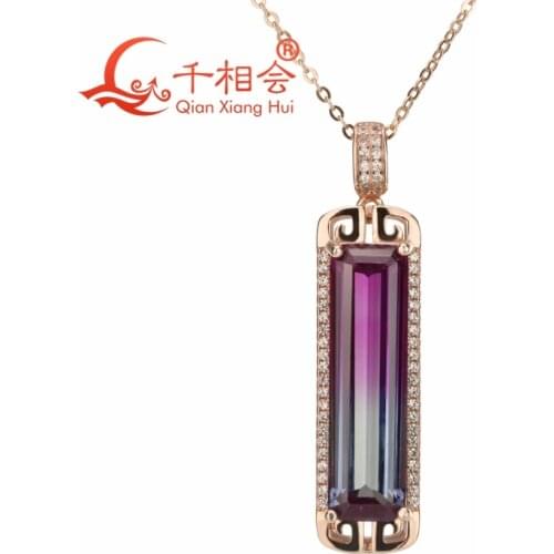 Creatively Rose Gold Rectangle Shape synthetic ruby corundum Watermelon Tourmaline 925 silver Pendant Necklace