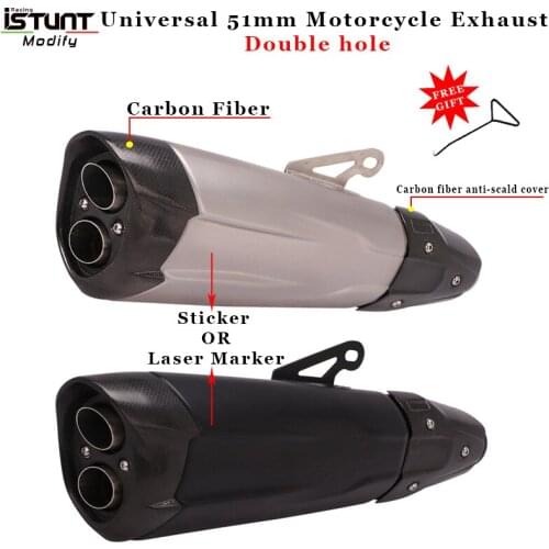 Universal Carbon Fiber 51mm Motorcycle Double Holes Exhaust Pipe Escape Modified Muffler For BMW F750GS F850GS S1000RR YZF R1 R3