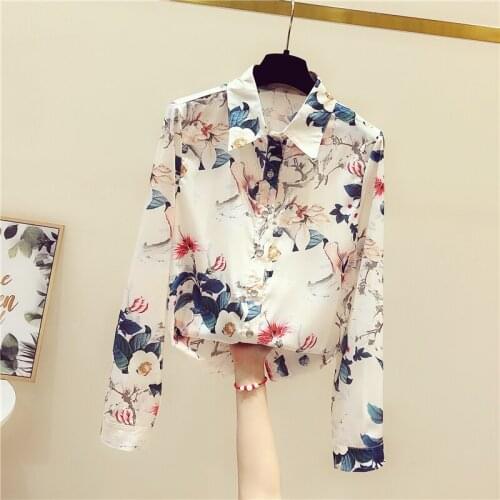 Floral Women Shirts Summer New Turn-Down Collar Long-Sleeved Office Lady Elegant Outwear Tops