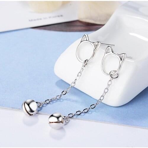 New Cute Cat Tassel Bell Stud Earrings For Women Pendientes Jewelry Accessories Simple Girls Earrings SAE28