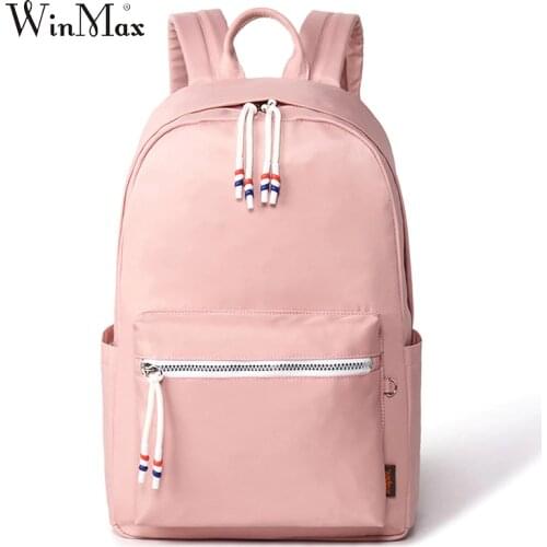 Winmax Women Nylon Waterproof Backpack Korean Preppy Style Ulzzang Shoulder School Bag for Teenager Book Bag Big Rucksack Pink