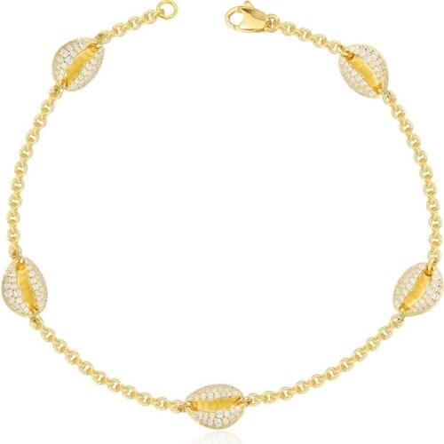 SLJEY Top Quality 925 Sterling Silver Zirconia Stone Yellow Gold Color Conch Seashell Anklet Women Fine Fashion Summer Jewelry