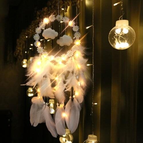 1PC Dream Catcher Cloud Feather Fairy Hanging Home Decor With LED Light Birthday Gift Baby Room Decor Dreamcatcher With Lighting