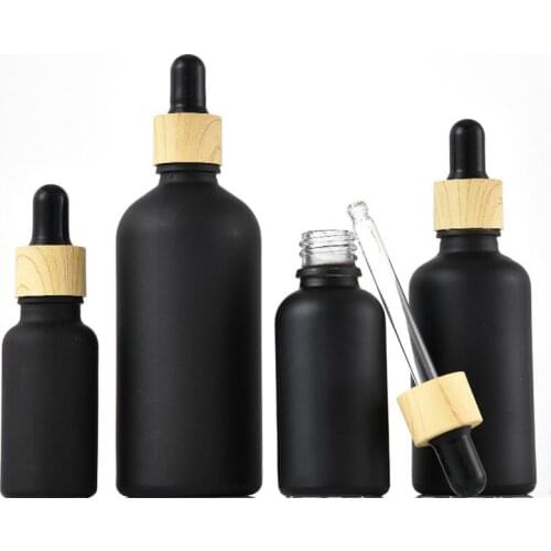 150pc 5/10/15/20/30/50/100ml Black Frosted Glass Dropper Bottle Jars Vial With Pipette For Cosmetic Perfume Essential Oil Bottle