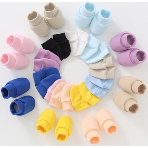 2 Pair Baby Newborn Soft Cotton Face Protection Gloves Foot Cover Set Anti Scratch Handguard Mittens Footguard Socks Kits