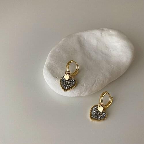 2021 Brand Vintage Crystal Heart Earrings for Women Hiphop Jewelry Gold Statement Earring Female Brincos Wholesale