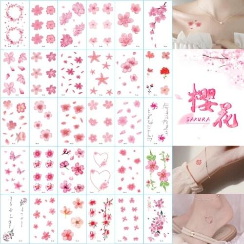 30 Pieces Female Waterproof Cherry Blossom Flowers Sexy Clavicle Tattoo Stickers
