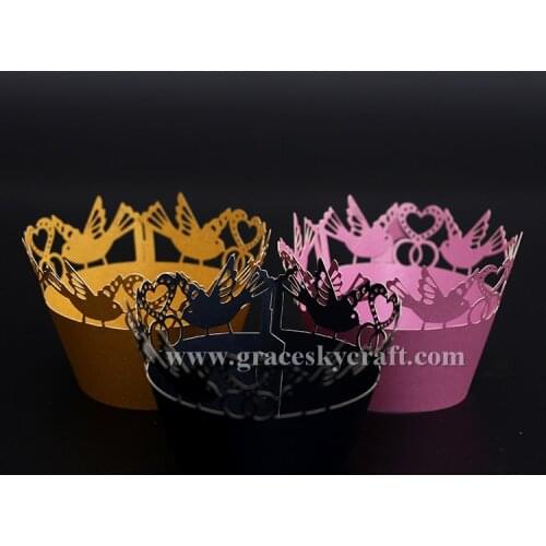 50* free shipping Laser Cut Brids with Love Heart Wedding Cupcake Wrappers Baking Cakes Wrappers Birthday Party Cake decoration