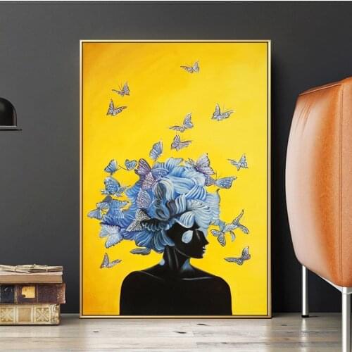 African ButterflyGirl Canvas Paintings PosterBlack Woman Canvas Wall Art Figure Posters And Prints Pictures Modern Home Decor
