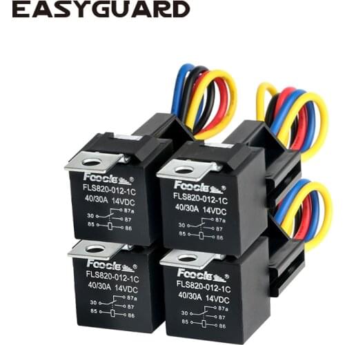 EASYGUARD SPDT car Relay automotive relay with socket wires DC12V 30/40 AMP 5-pin 4 pieces/pack cr5p-4