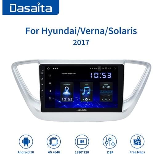 Dasaita 9" Android 10 Car Radio 4GB+64GB 1 Din Auto Stereo with GPS Carplay 1280*720 Touch Screen for Hyundai Verna Solaris 2017