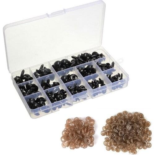 Needle Felting Safety Eyes, 150 Pcs Black Safety Eyes 150 Pcs Washers for Doll Decys Sewing Packaged by Grid Box (6/8/9/10/12mm)