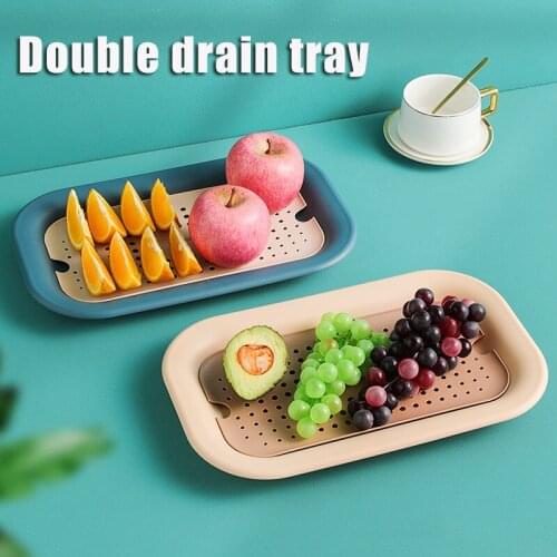 Nordic Style Double Layer Fruit Vegetable Draining Plate Table Candy Basket Snack Plate Fruit Serving Tray Organizer @LS