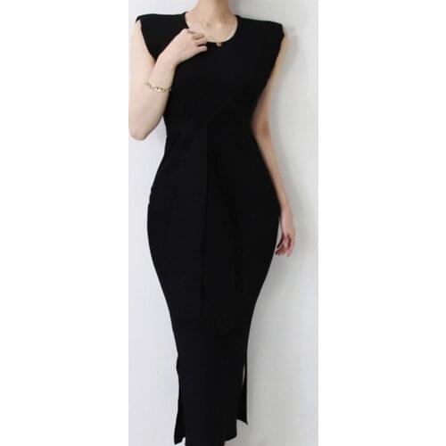 ZAWFL Elegant Dress Female V-neck Butterfly Short Sleeve Empire Lace Up Slim Fit Dress Fashion Solid Knitting Office Lady Dresse