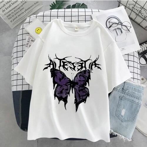 Graphic Butterfly Print Womens T-Shirts Unisex Harajuku Summer Short Sleeve T-Shirts Streetwear Tops Oversized T-shirts Female