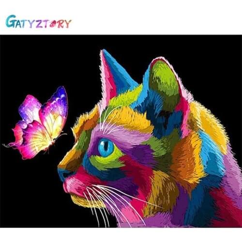 GATYZTORY 60x75cm Painting By Numbers DIY Color Cat Room Wall Art Animal framed Oil Paint For Adults Home Decoration