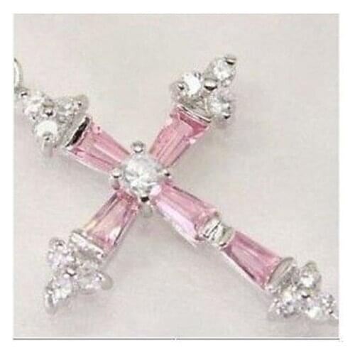 Hot sale Italian pink CZ zircon cross pendant necklace with 18"