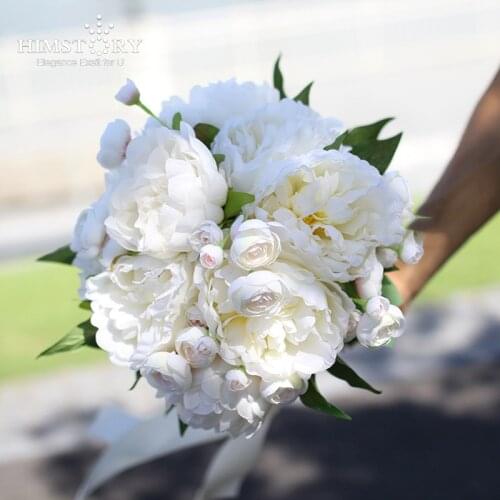 HIMSTORY Bridal Bouquet High Simulation White Flower Wedding Bouquets Bride Holding Bouquet for Decoration Mariage