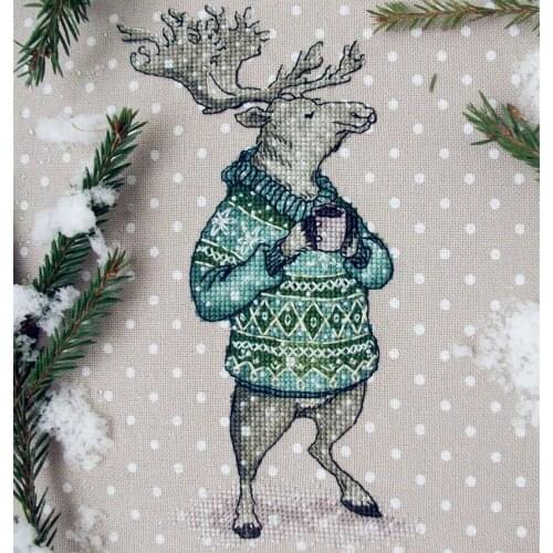 MM cotton self-matching cross stitch Cross stitch comes with no prints No prints Drinking coffee series sweater animal