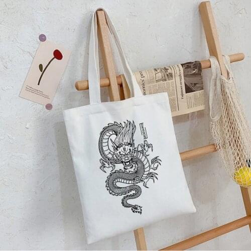Dragon Anime Print Punk Canvas Bag Harajuku Shopper Large Capacity Womens Bag Vintage Classic Shoulder Bag Handbag