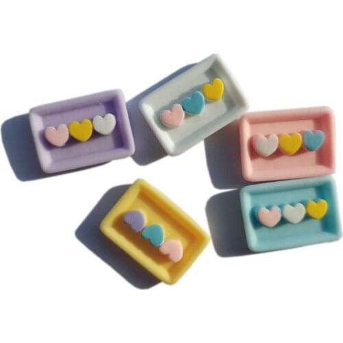 Simulation Heart Dessert Plate Miniature Dollhouse Flatback Resin Cabochon DIY Scrapbooking For Phone Decoration Craft
