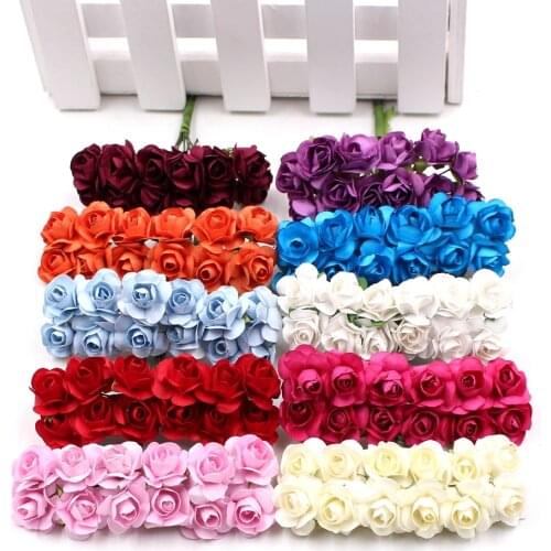 36pcs 2cm Mini Paper Rose Artificial Flowers Bouquet for Wedding Party Decoration Scrapbooking DIY Crafts Small Fake Flowers
