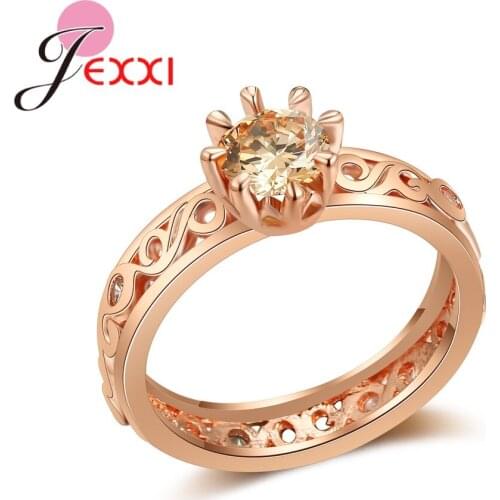 Gold Color Ring Prong Setting Hollow High Quality Clear Crystal Cubic Zirconia Romantic Gift For Lover Factory Price