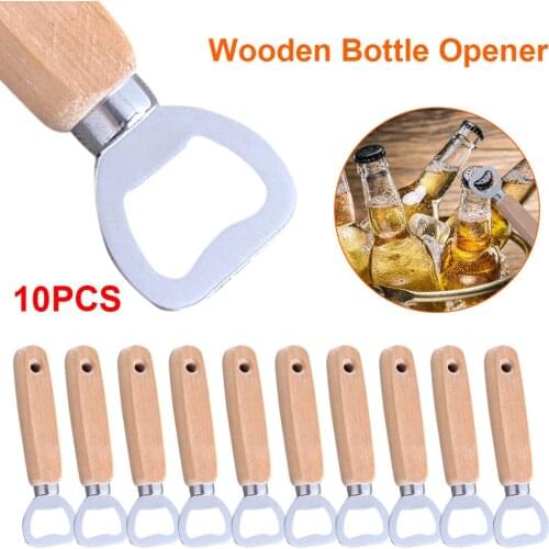 Creative Beer Opener 10Pcs/Set Wooden Handle Handheld Bottle Opener Wine Beer Soda Glass Cap Openers Kitchen Bar Tools