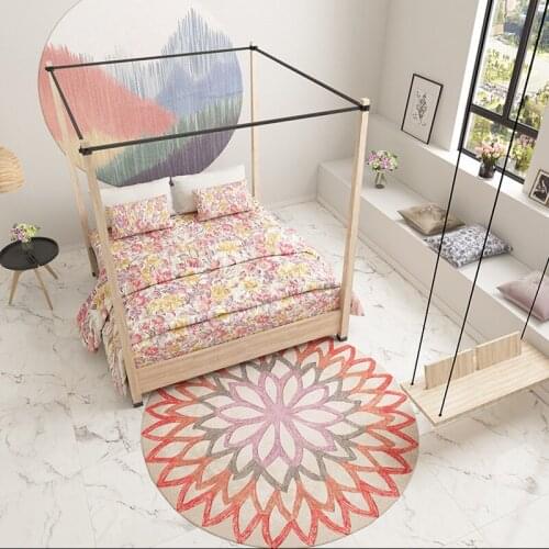 Round Rug Ethnic Style Flower Pattern Carpet For Living Room Modern Home Coffee Table Door Mat Non-slip Rugs Area Bedroom Decor