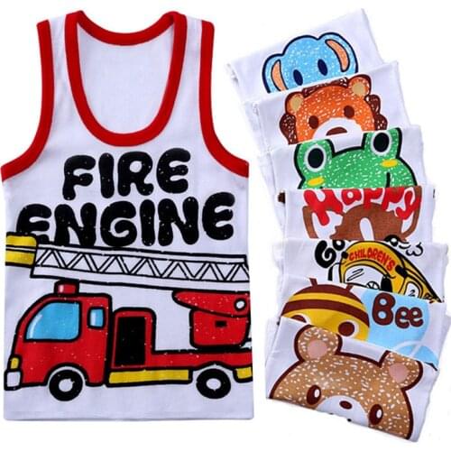 Summer Kids 100%Cotton T Shirts Boys Girls Baby Cartoon Printed Sleeveless Vests Clothes For 2-7 Years Children Clothing Gift CN