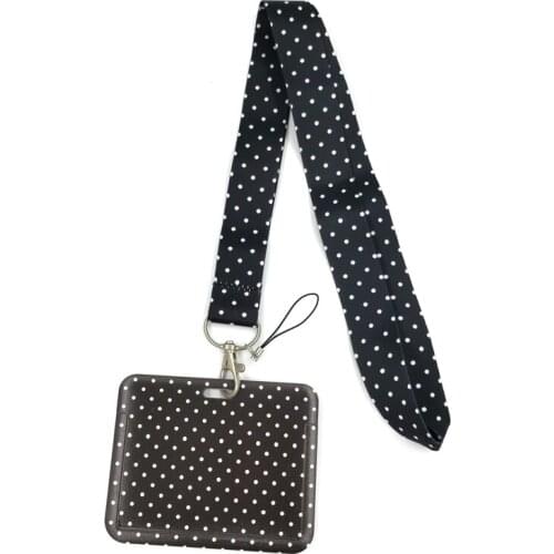 Black spot Wave Point Cartoon Cute Credit Card Holder Lanyard Women Men Kid Student Retractable Badge Reel ID Name ruban