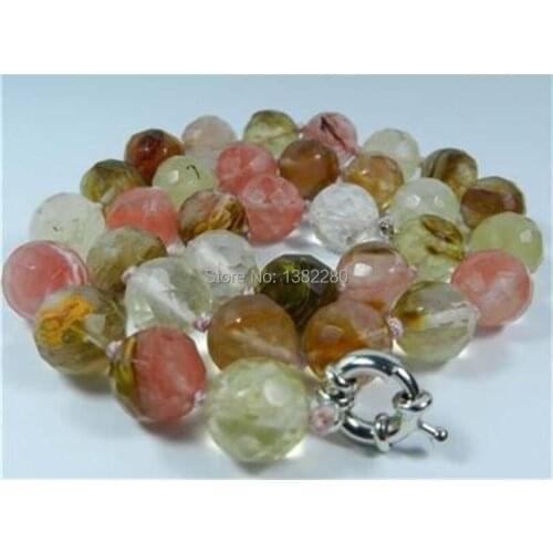 ! Fashion beautiful 10mm Faceted Watermelon Tourmaline Necklace 18" JT5122