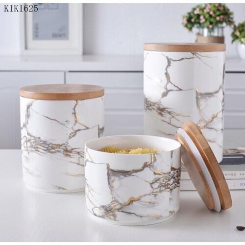 Marbled Ceramic Storage Jar Home Candy Box with Lid Tea Storage Jar Kitchen Food Storage Container for Dried Fruits and Grains