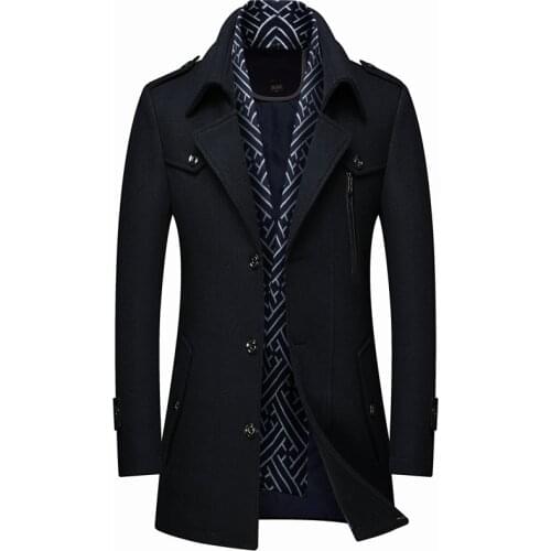 Men'clothing 2021 fashion Thicken mens woolen woolen trench coat scarf collar mid-length woolen coat coat mens clothing