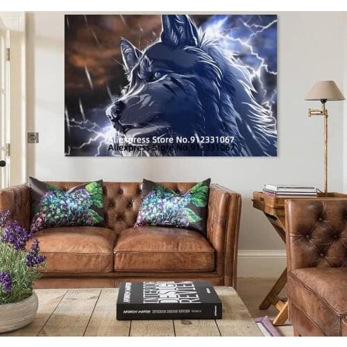 Wall Art Posters Animal Wolf Head Blue Bedroom Decor Poster Decorative Painting Canvas Wall Art Living Room Bedroom Painting