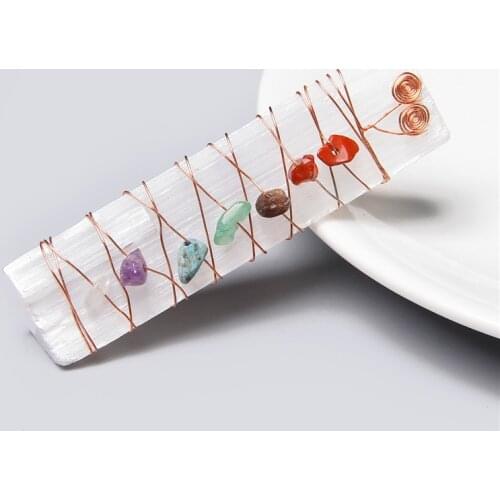 Natural 7 Chakra white selenite gypsum rod with reiki mineral specimens healing Balancing crystal rod plaster stone decoration