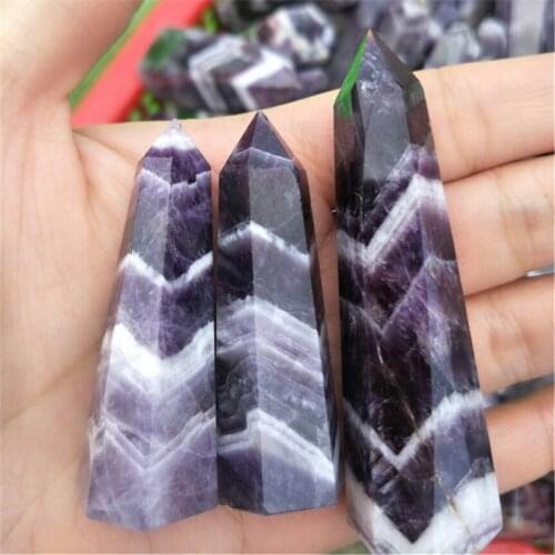 Natural Fantasy amethyst Crystal Colorful Striped Fluorite Quartz Crystal Stone Point Healing Hexagonal Wand Treatment Stone