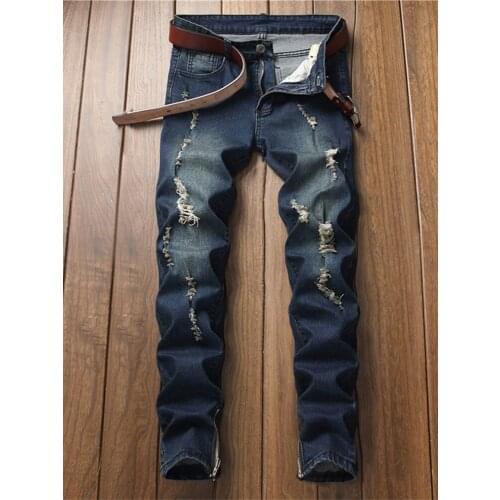 New Mens Ripped Zipper Feet Jeans Skinny Cotton Stretch Pants Male Casual Fashion Denim Trousers Joker Tide Motorcycle Jeans