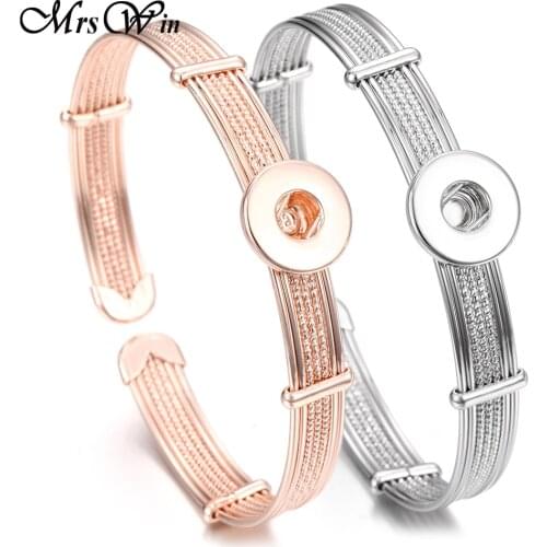 New Snap Jewelry Rose Gold Silver color Snap Bracelet Cuff Bangle Fit 12MM Snaps Buttons Jewelry Metal Snap Button Bracelet