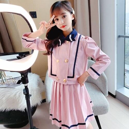 Girl Formal Clothes 2021 Spring Autumn Solid Kids Clothing 2Pcs Sets Fashion Coat Pleated Skirt Teenage Fashion Outfits 5-14 Yrs
