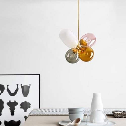 Nordic Stained Glass Pendant Lights Lighting Modern LED Pendant Lamps Living Room Bedroom Restaurant Kitchen Fixtures Luminaire