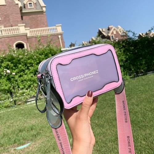 Casual Square Mini Womens Bags 2021 Summer Transparent Wide Strap Shoulder Messenger Bag Candy Color Girls Cell Phone Bag Purse