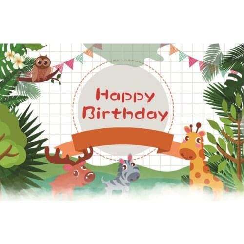 Happy Birthday Backdrop Rainforest Leaves with Fawn Photography Background Holiday Celebration Photo Booth Studio Decor