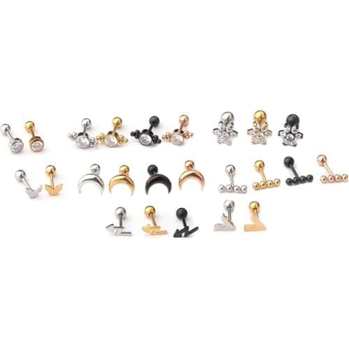 1PC New 16G Crystal Tragus Ear Piercing Plug Stainless Steel Daith Earrings Helix Cartilage Studs 2021