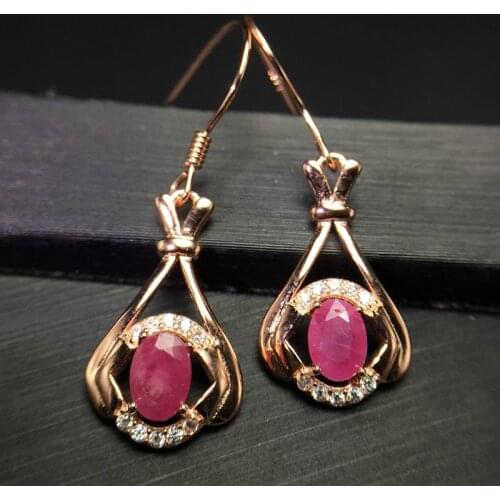 Natural ruby eardrop 925 silver color beautiful crystal clean wear beautiful princess ears bow bow